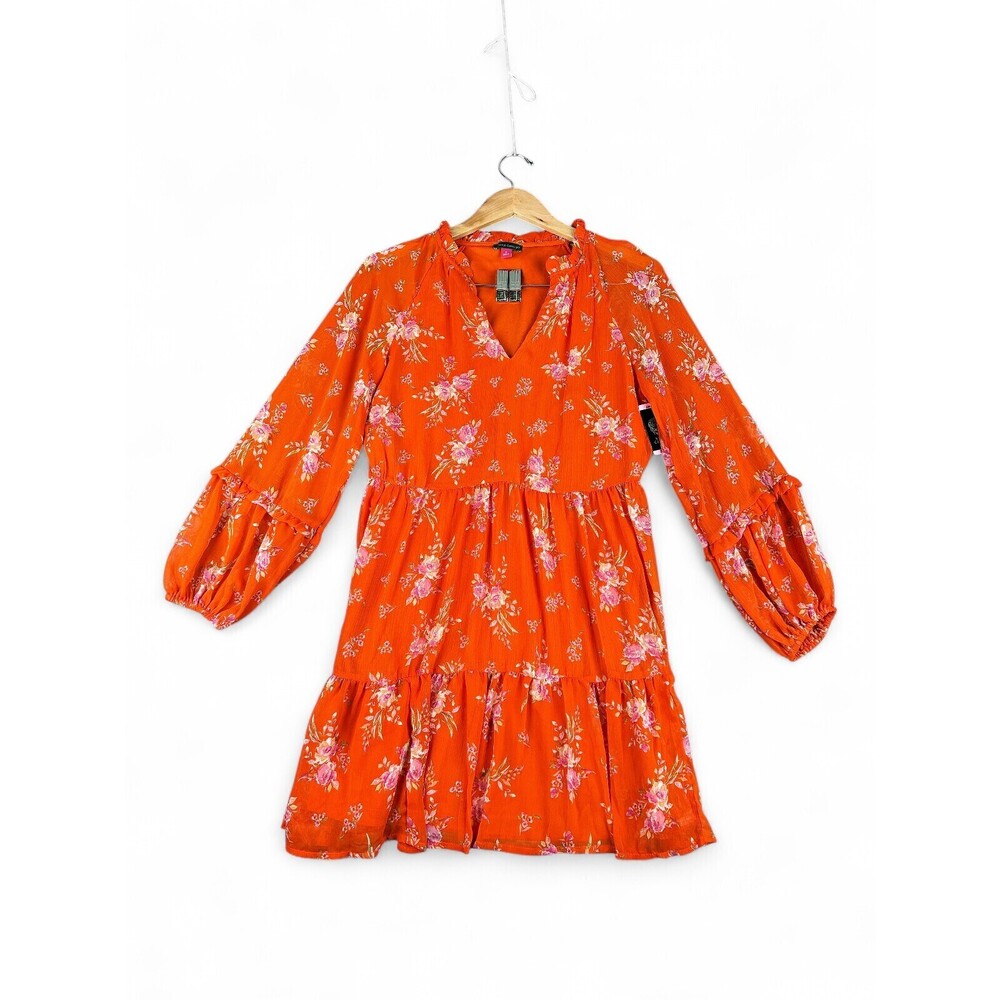 Vince Camuto Floral Tiered Long Sleeve Mini‎ Dress S